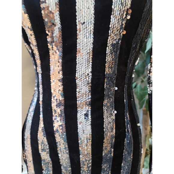 Missguided Petite Sequin Mini Dress US2 Black Silver Long Sleeve Party Cocktail - Picture 4 of 12